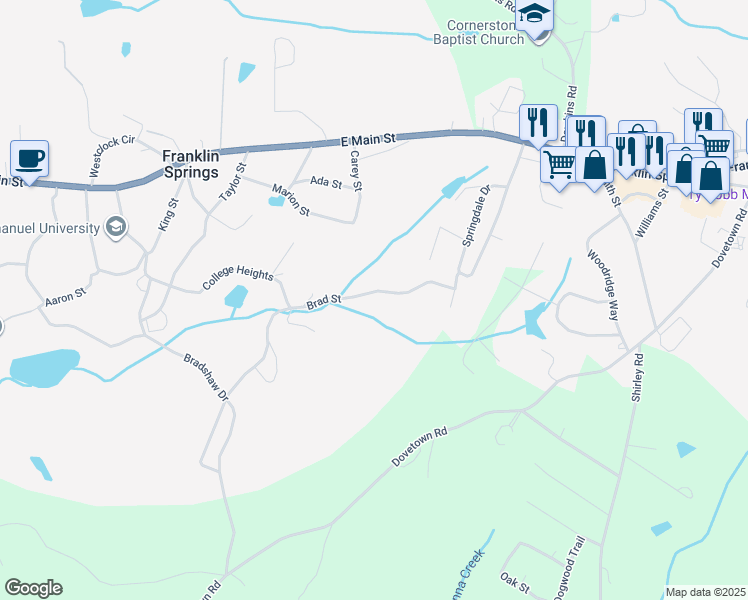 map of restaurants, bars, coffee shops, grocery stores, and more near 211 Brad Street in Royston