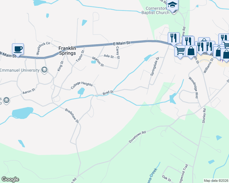 map of restaurants, bars, coffee shops, grocery stores, and more near Brad Street in Royston
