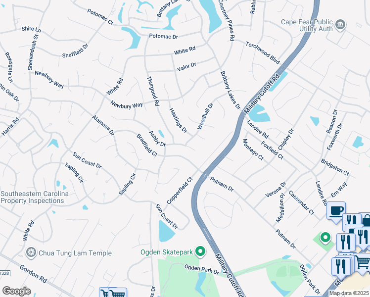 map of restaurants, bars, coffee shops, grocery stores, and more near 2712 Ashby Drive in Wilmington