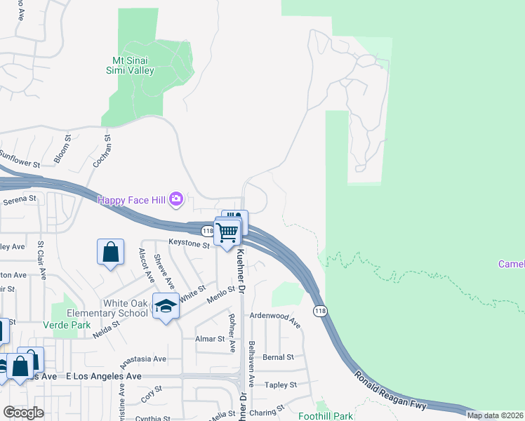 map of restaurants, bars, coffee shops, grocery stores, and more near 6536 Canyon Oaks Drive in Simi Valley