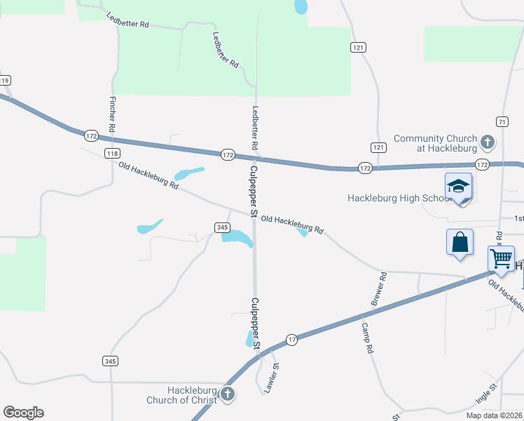 map of restaurants, bars, coffee shops, grocery stores, and more near 661 Old Hackleburg Road in Hackleburg