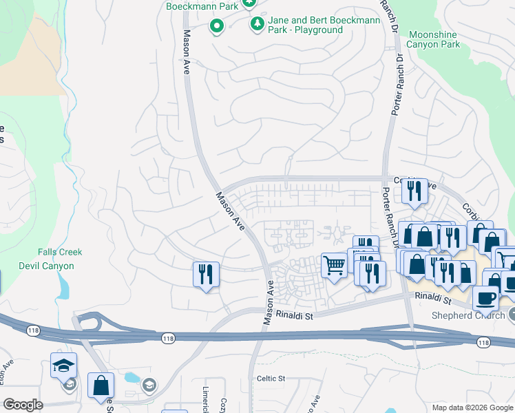 map of restaurants, bars, coffee shops, grocery stores, and more near 20267 Pienza Lane in Los Angeles
