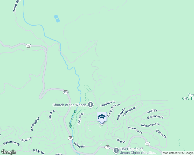 map of restaurants, bars, coffee shops, grocery stores, and more near 1611 Alberta Lane in Lake Arrowhead