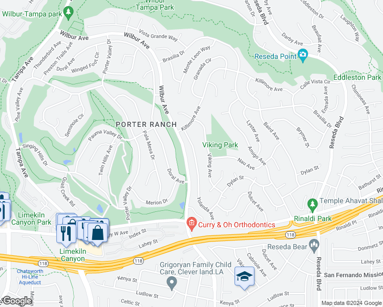 map of restaurants, bars, coffee shops, grocery stores, and more near 11483 Yolanda Avenue in Los Angeles