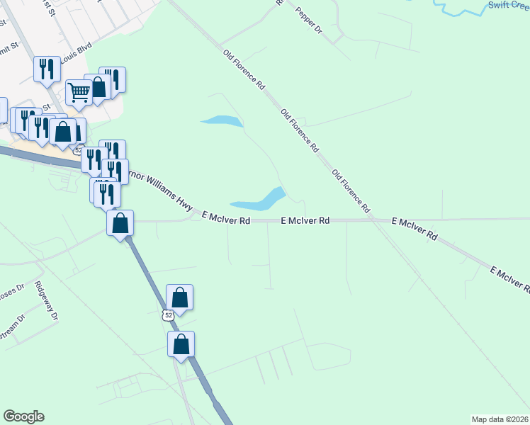 map of restaurants, bars, coffee shops, grocery stores, and more near 1317 Gemini Drive in Darlington