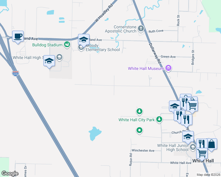 map of restaurants, bars, coffee shops, grocery stores, and more near 210 South Estates Cove in White Hall