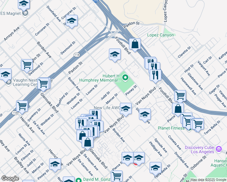 map of restaurants, bars, coffee shops, grocery stores, and more near 12617 Mercer Street in Los Angeles