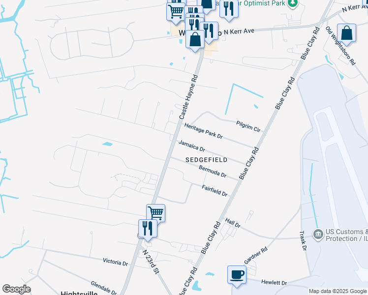 map of restaurants, bars, coffee shops, grocery stores, and more near 110 Jamaica Drive in Wilmington