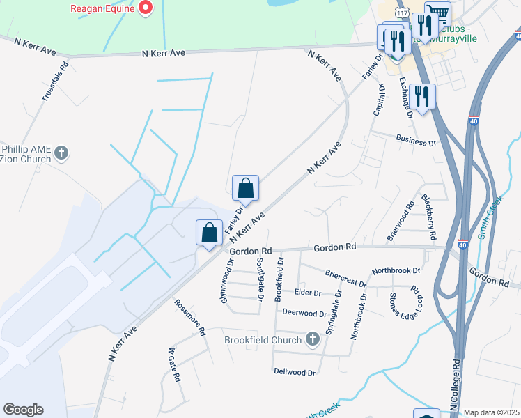 map of restaurants, bars, coffee shops, grocery stores, and more near 1835 North Kerr Avenue in Wilmington