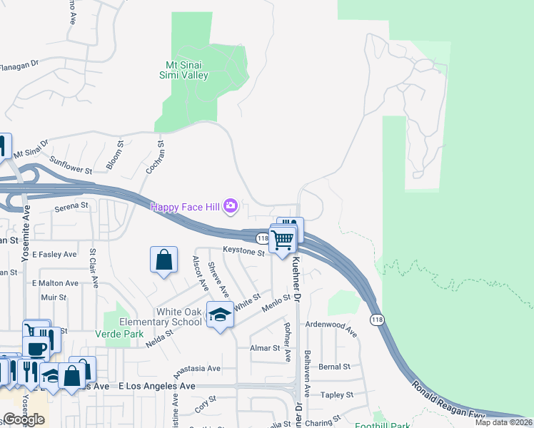 map of restaurants, bars, coffee shops, grocery stores, and more near 6441 Summit Village Lane in Simi Valley