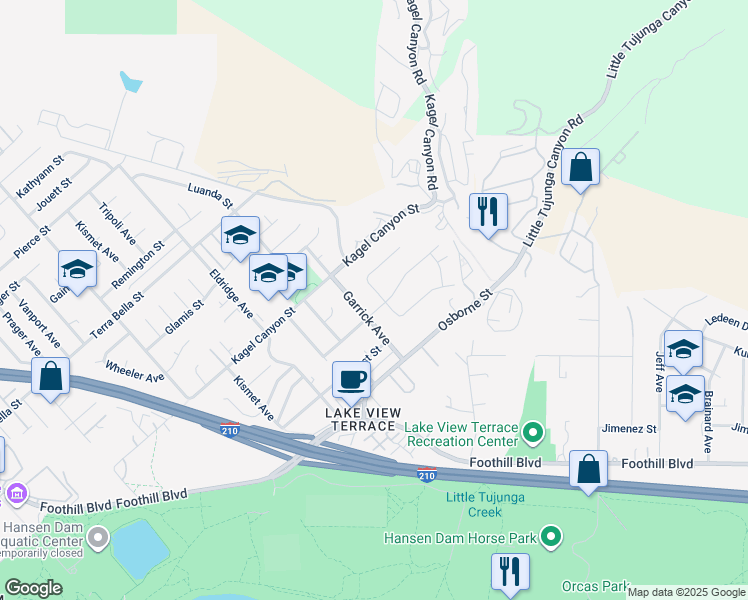 map of restaurants, bars, coffee shops, grocery stores, and more near 11569 Bonham Avenue in Los Angeles