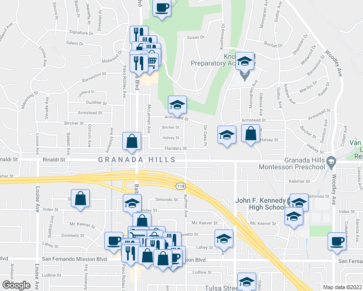 map of restaurants, bars, coffee shops, grocery stores, and more near 11529 Ruffner Avenue in Los Angeles