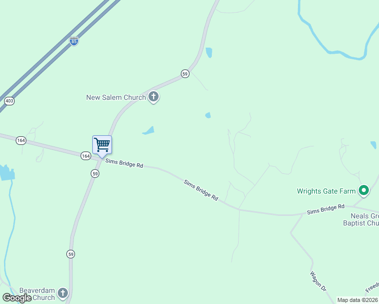 map of restaurants, bars, coffee shops, grocery stores, and more near 349 Sims Bridge Road in Commerce