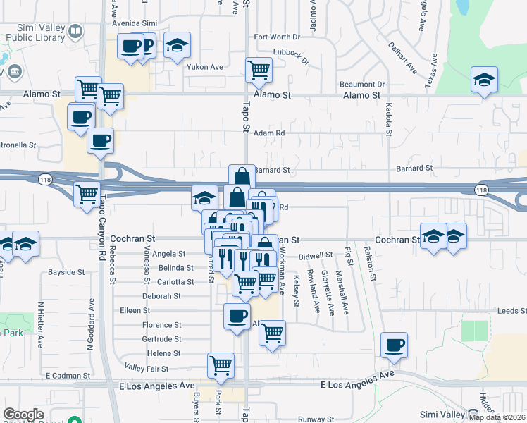 map of restaurants, bars, coffee shops, grocery stores, and more near 4419 Apricot Road in Simi Valley