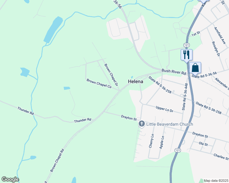 map of restaurants, bars, coffee shops, grocery stores, and more near 80 Brown Chapel Circle in Newberry