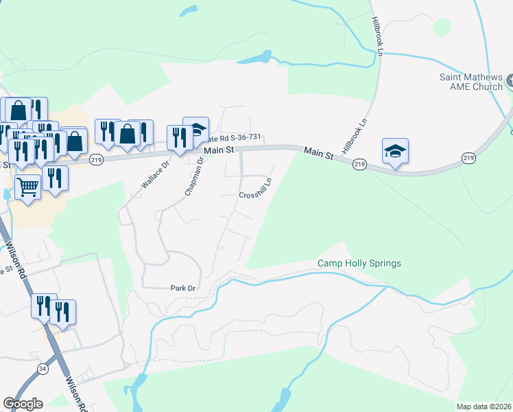 map of restaurants, bars, coffee shops, grocery stores, and more near 1162 Crosshill Lane in Newberry