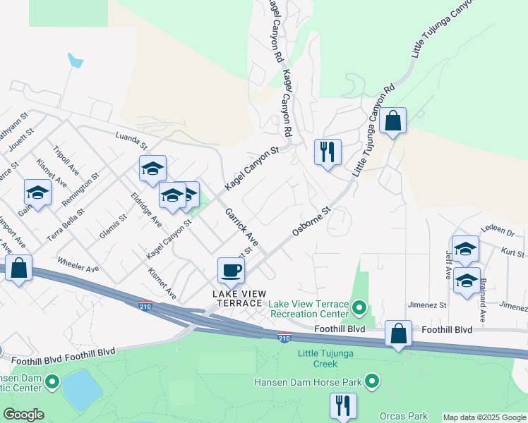 map of restaurants, bars, coffee shops, grocery stores, and more near 11308 Kamloops Street in Los Angeles