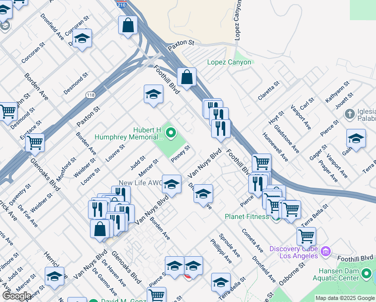 map of restaurants, bars, coffee shops, grocery stores, and more near 12469 Pinney Street in Los Angeles