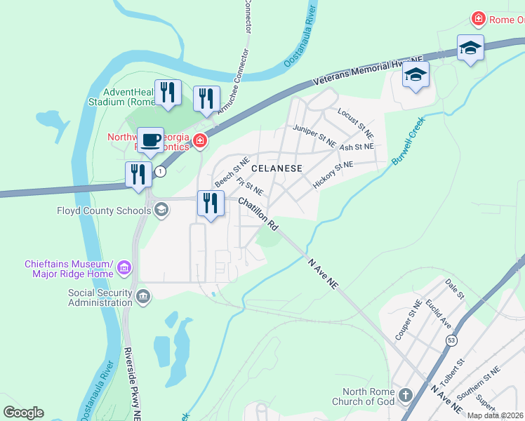 map of restaurants, bars, coffee shops, grocery stores, and more near 212 Chatillon Road in Rome