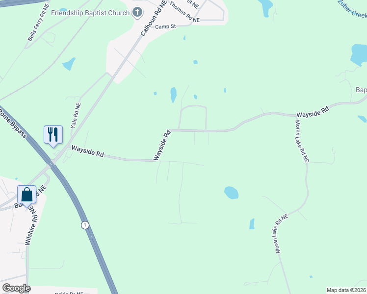 map of restaurants, bars, coffee shops, grocery stores, and more near 366 Wayside Road in Rome