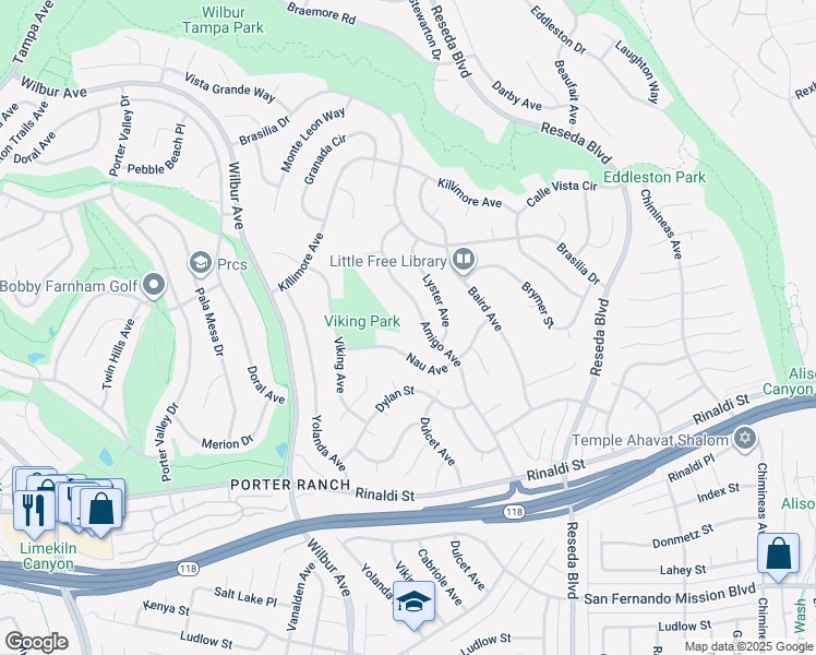 map of restaurants, bars, coffee shops, grocery stores, and more near 11515 Amigo Avenue in Los Angeles