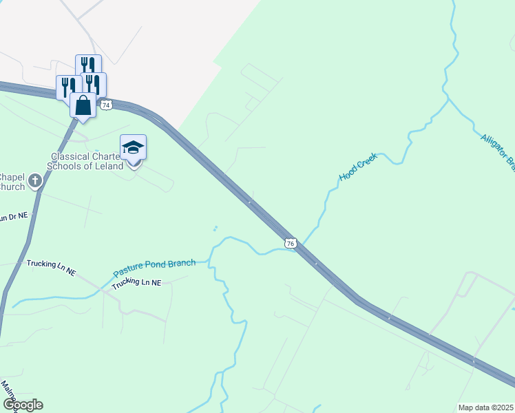 map of restaurants, bars, coffee shops, grocery stores, and more near Andrew Jackson Highway in Brunswick County