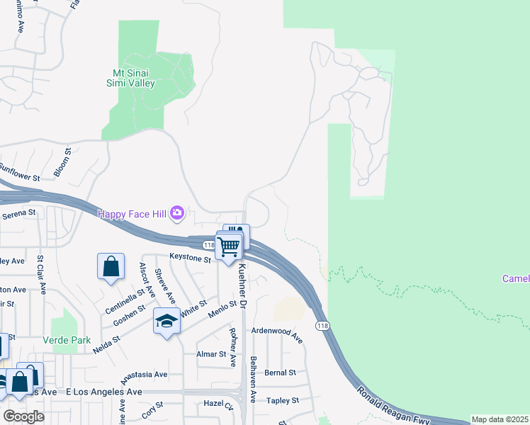 map of restaurants, bars, coffee shops, grocery stores, and more near 6532 Canyon Oaks Drive in Simi Valley
