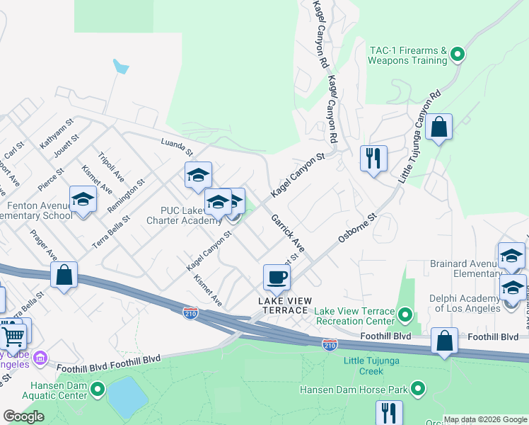 map of restaurants, bars, coffee shops, grocery stores, and more near 11629 Garrick Avenue in Los Angeles