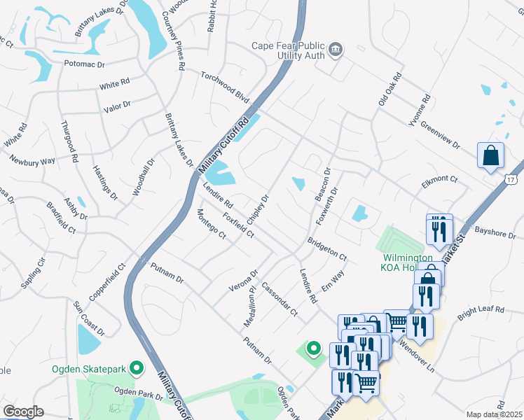 map of restaurants, bars, coffee shops, grocery stores, and more near 501 Steele Loop in Wilmington