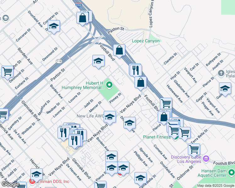 map of restaurants, bars, coffee shops, grocery stores, and more near 12469 Pinney Street in Los Angeles