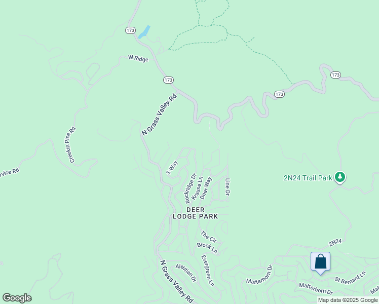 map of restaurants, bars, coffee shops, grocery stores, and more near Pinehurst Drive in Lake Arrowhead
