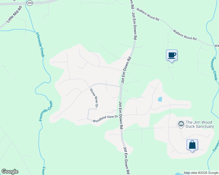 map of restaurants, bars, coffee shops, grocery stores, and more near 8695 Forest Path Drive in Gainesville