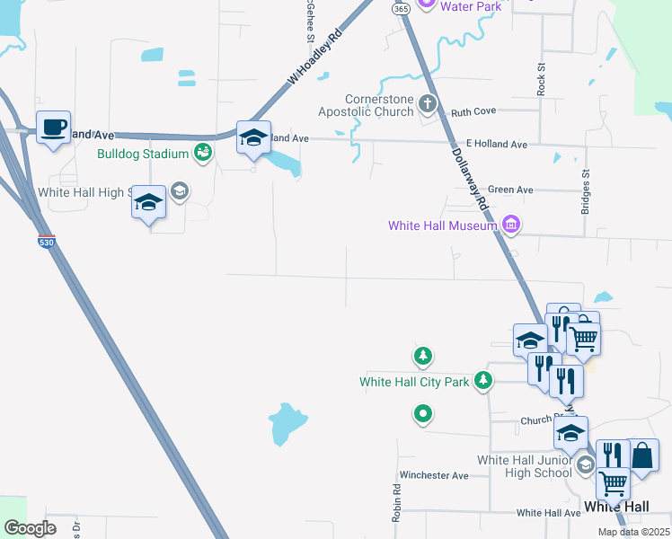 map of restaurants, bars, coffee shops, grocery stores, and more near 206 North Estates Cove in White Hall