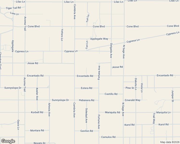 map of restaurants, bars, coffee shops, grocery stores, and more near 56632 Encantado Road in Landers