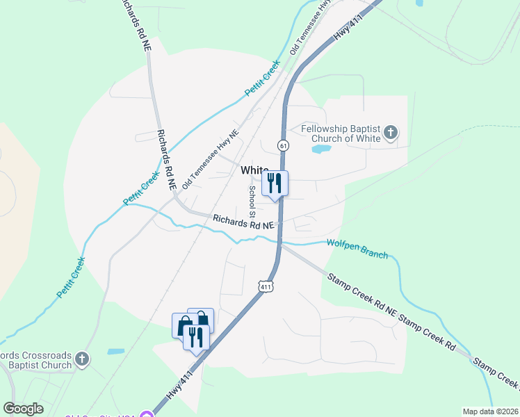 map of restaurants, bars, coffee shops, grocery stores, and more near 27 School Street in White