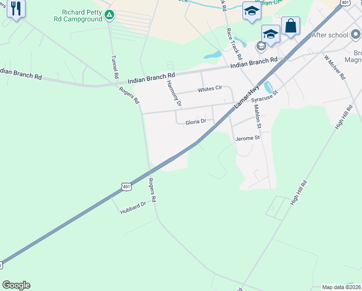 map of restaurants, bars, coffee shops, grocery stores, and more near 1238 Lamar Highway in Darlington