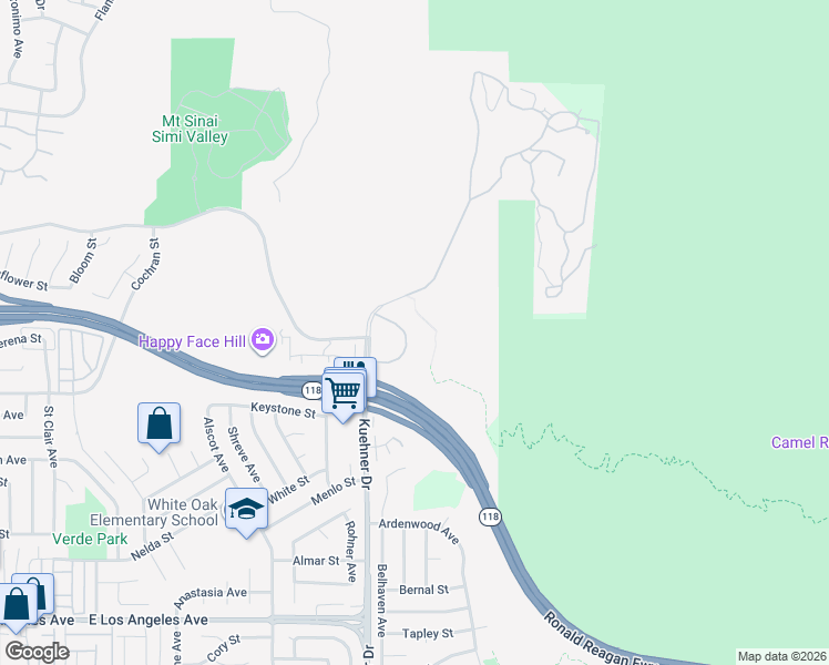 map of restaurants, bars, coffee shops, grocery stores, and more near 6536 Canyon Oaks Drive in Simi Valley