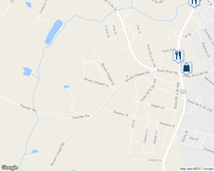 map of restaurants, bars, coffee shops, grocery stores, and more near 80 Brown Chapel Circle in Newberry