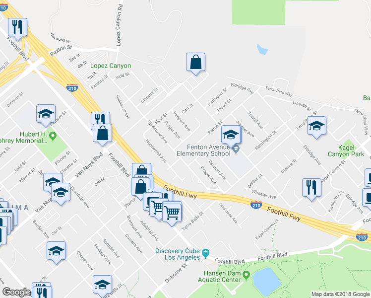 map of restaurants, bars, coffee shops, grocery stores, and more near 12019 Pierce Street in Los Angeles