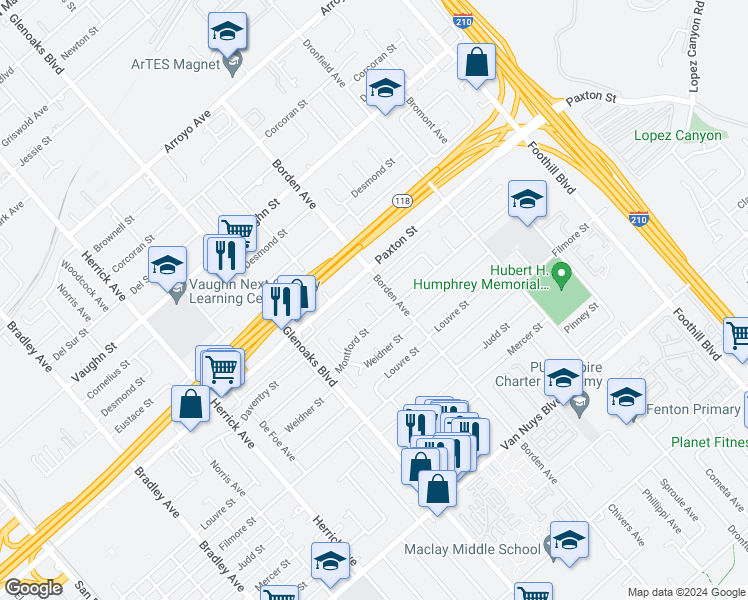 map of restaurants, bars, coffee shops, grocery stores, and more near 11578 Welk Avenue in Los Angeles