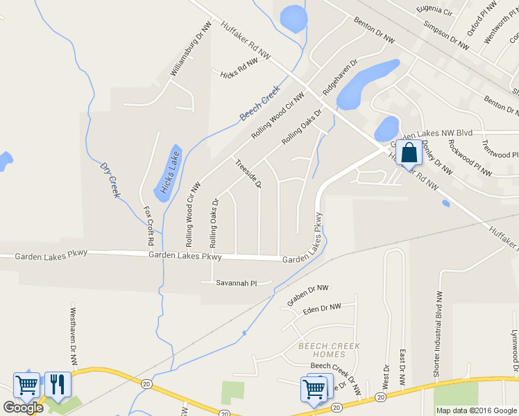 map of restaurants, bars, coffee shops, grocery stores, and more near 110 Treeside Dr in Rome