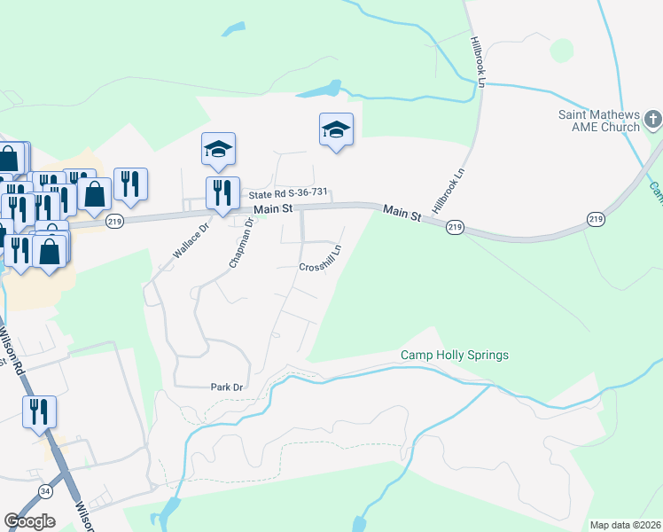 map of restaurants, bars, coffee shops, grocery stores, and more near 1162 Crosshill Lane in Newberry