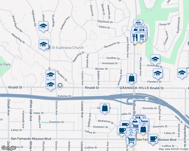 map of restaurants, bars, coffee shops, grocery stores, and more near 11556 Curry Avenue in Los Angeles