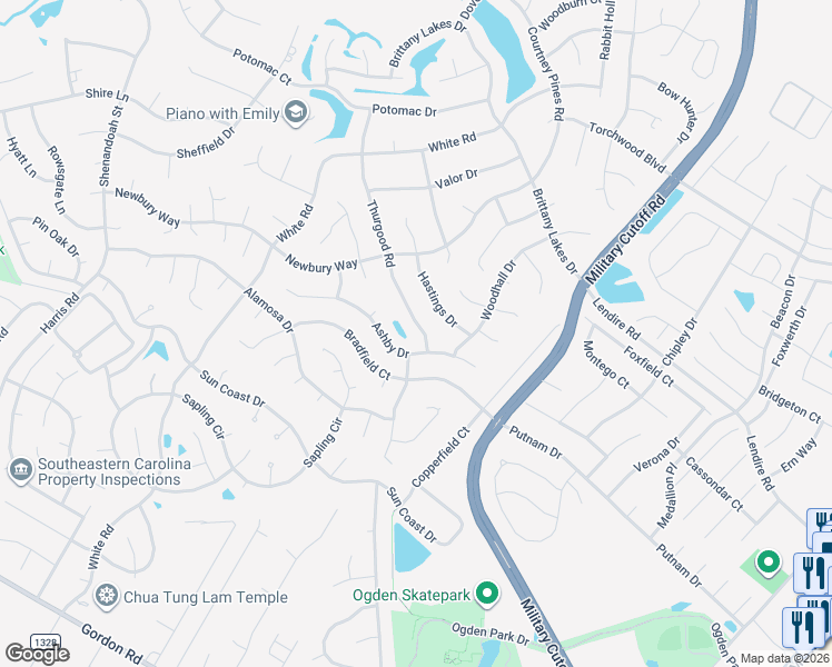 map of restaurants, bars, coffee shops, grocery stores, and more near 7105 Thurgood Road in Wilmington