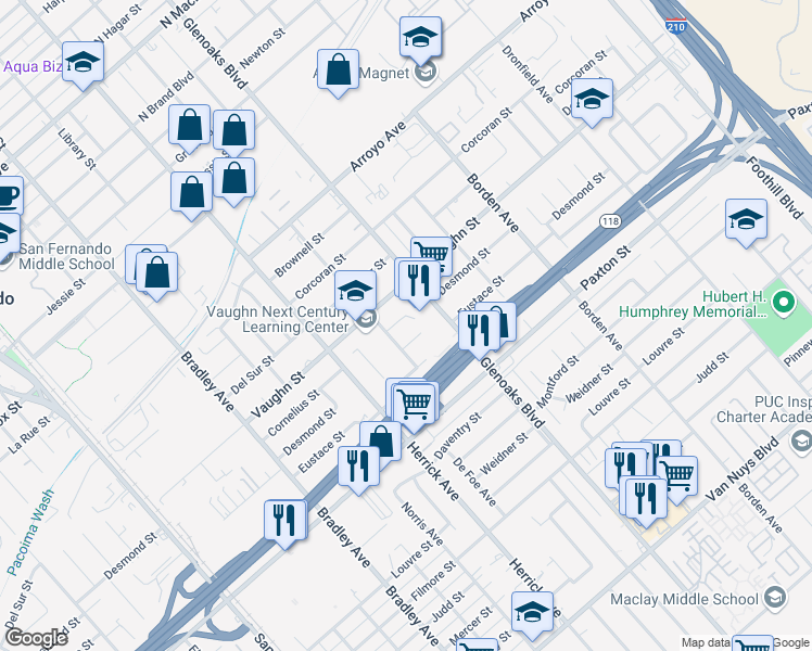 map of restaurants, bars, coffee shops, grocery stores, and more near 13238 Cornelius Street in Los Angeles