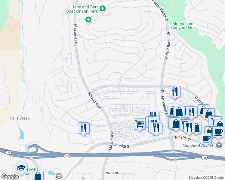 map of restaurants, bars, coffee shops, grocery stores, and more near 20236 Livorno Way in Los Angeles