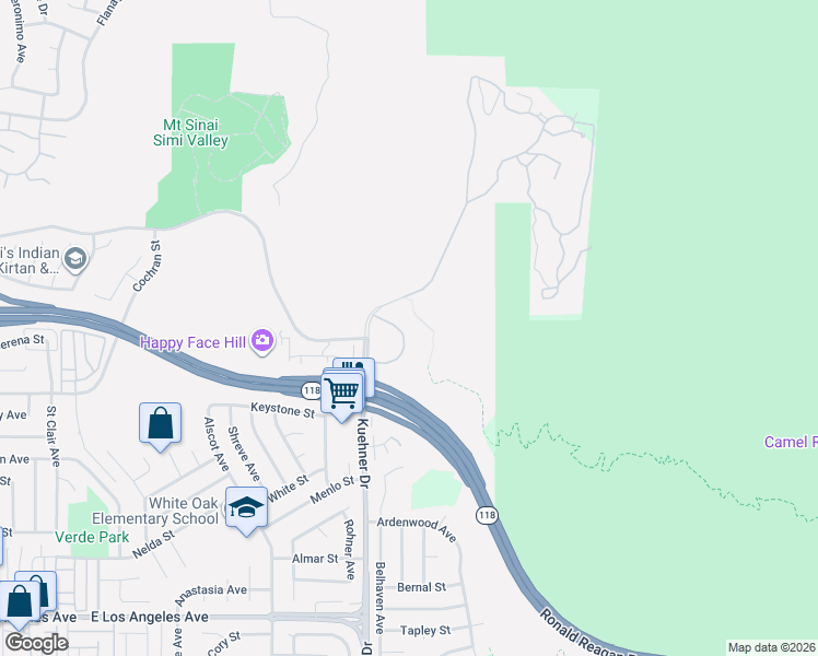 map of restaurants, bars, coffee shops, grocery stores, and more near 6540 Canyon Oaks Drive in Simi Valley