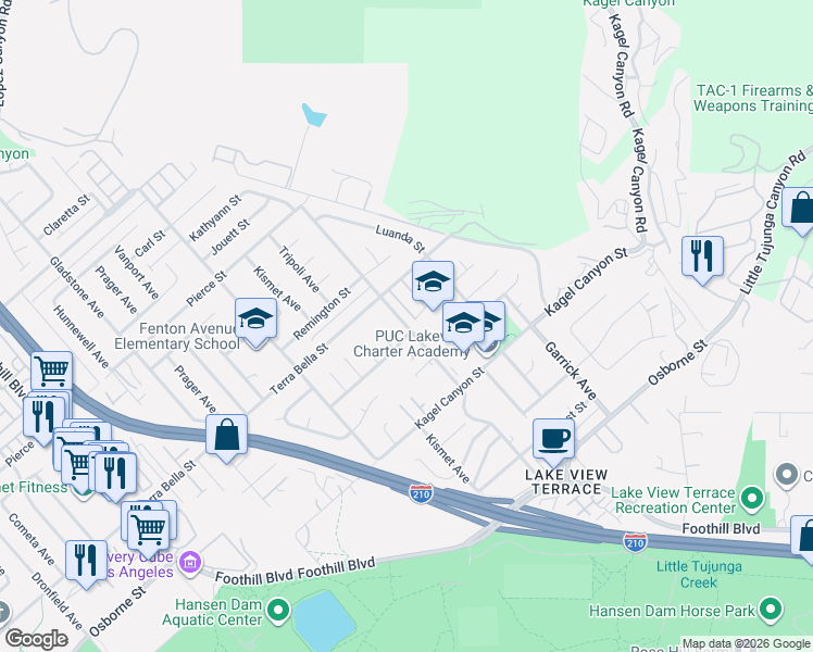 map of restaurants, bars, coffee shops, grocery stores, and more near 11610 Eldridge Avenue in Los Angeles