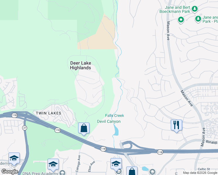 map of restaurants, bars, coffee shops, grocery stores, and more near 20600 Prairie Street in Los Angeles