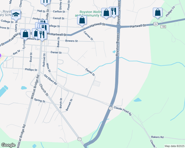 map of restaurants, bars, coffee shops, grocery stores, and more near 281 Daniel Street in Royston